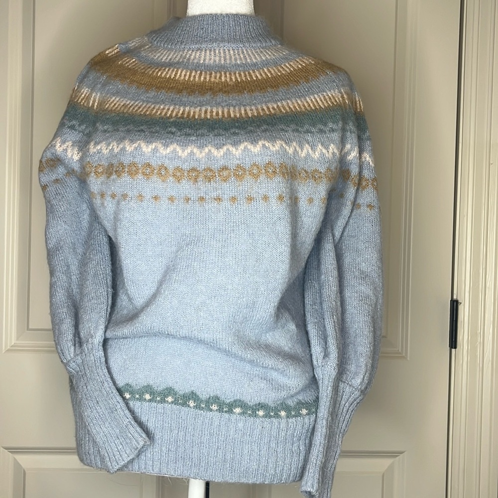 J Crew Fair Isle Yoke Puff sleeve Alapca wool blend sweater XS Oversized